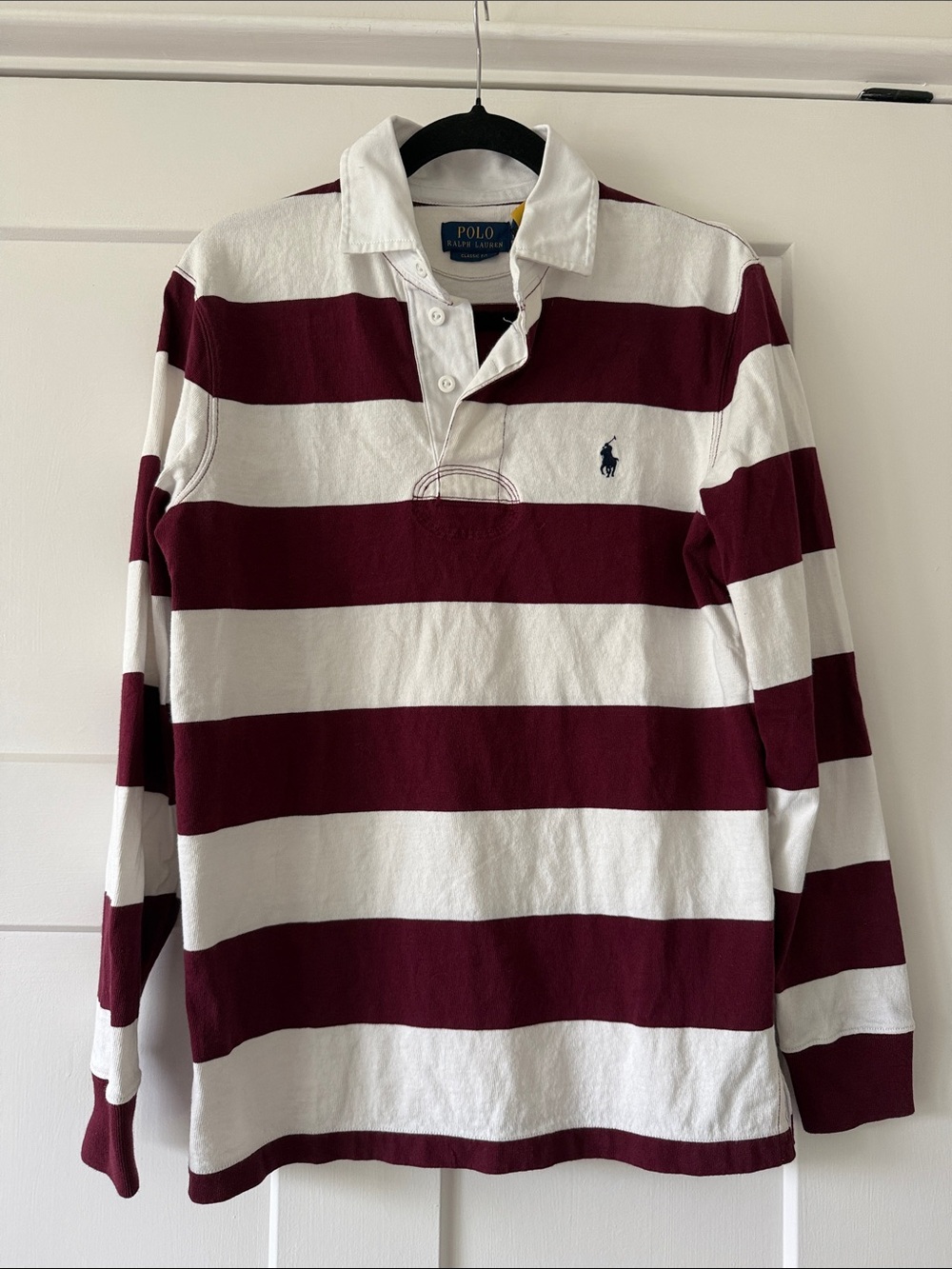 NWOT Polo by Iconic Rugby Shirt Wine and Cream Striped Long-Sleeve size XS